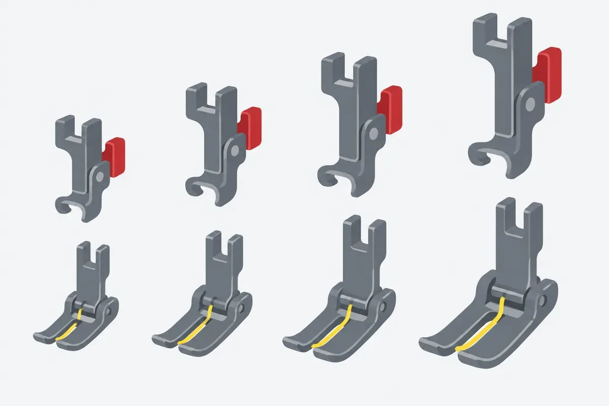 Illustration : quatre pieds à clip de tailles croissantes, un par groupe de pieds