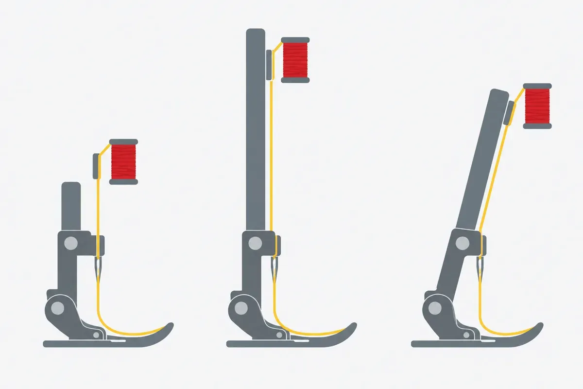Illustration : trois barres de pression, tige basse, tige haute et tige oblique, chacune avec son pied