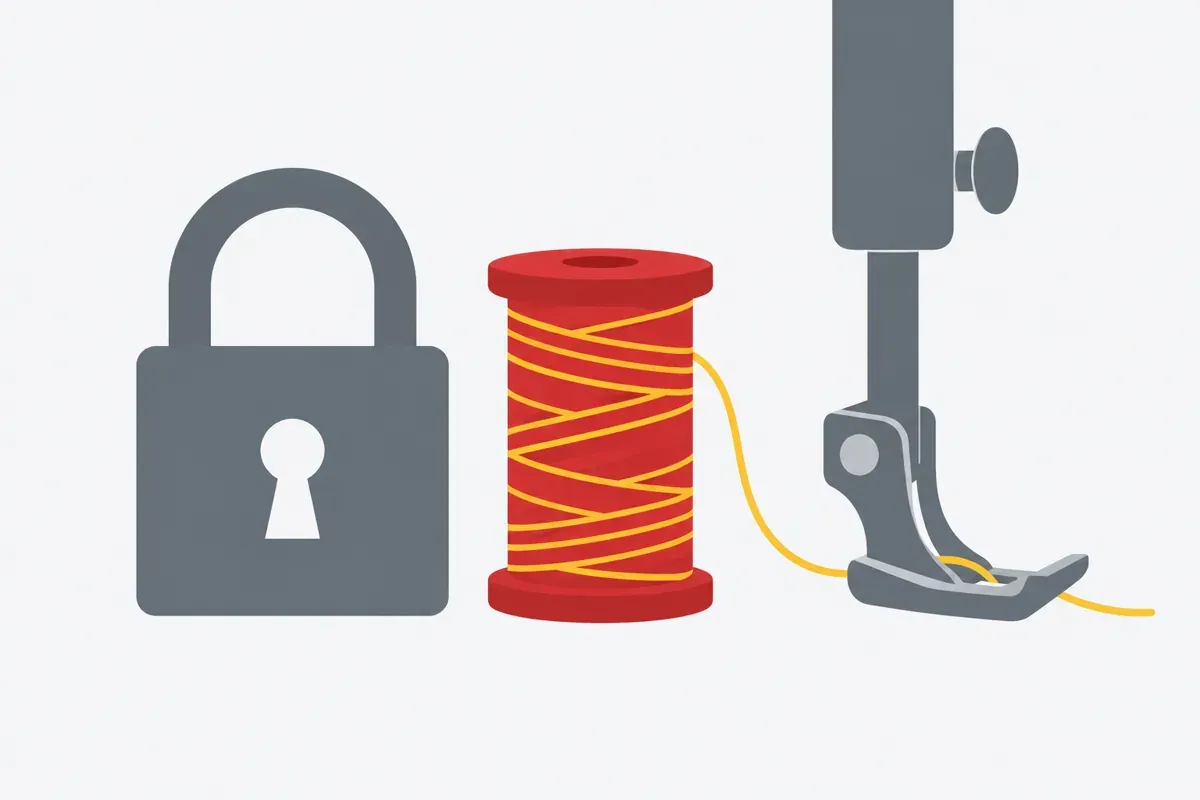 Illustration : un cadenas fermé, une bobine de fil rouge et un pied de biche, pour évoquer la protection des données